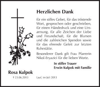 Traueranzeige von Rosa Kulpok von Pegnitz-Zeitung